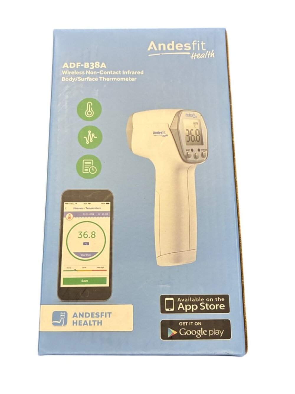 NEW AndesFIT ADF-B38A Wireless Non-Contact Infrared Thermometer - Bluetooth